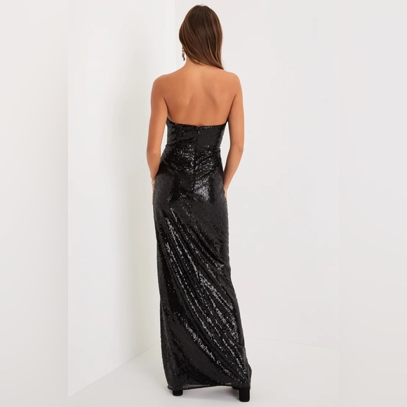 Lulus Total Head-Turner Black Sequin Feather Strapless Maxi Dress - Picture 3 of 7